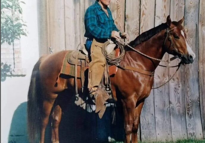 Man riding horse near wooden fence.